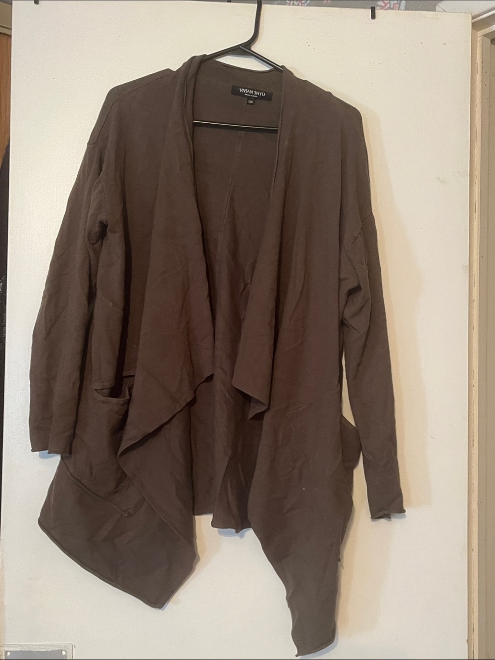 Vivian & Vinny Open-Front Draped Cardigan in Brown